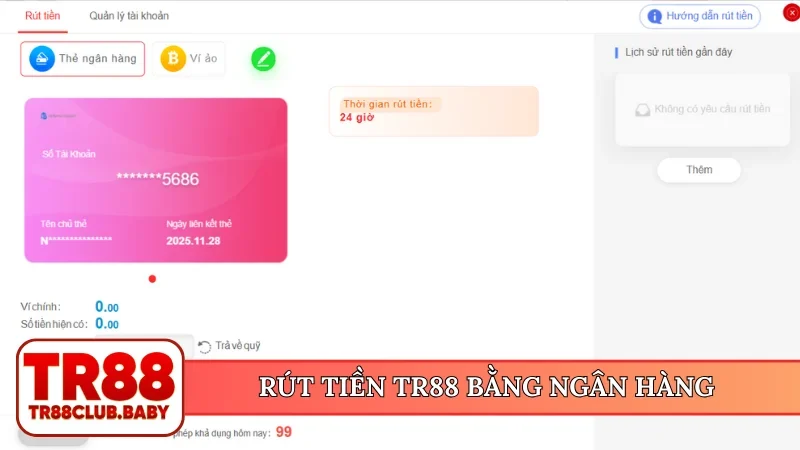 Rút tiền TR88 bằng ngân hàng