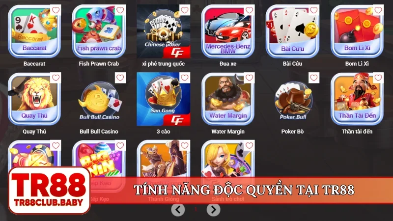 Tính năng độc quyền tại TR88