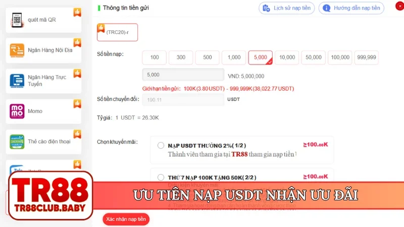 Ưu tiên nạp USDT nhận ưu đãi